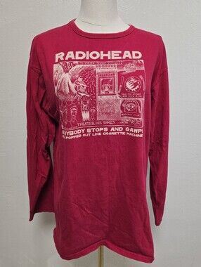 Radiohead Vintage 2000 W.A.S.T.E. Kid A Long Sleeve T-Shirt Red Size Large